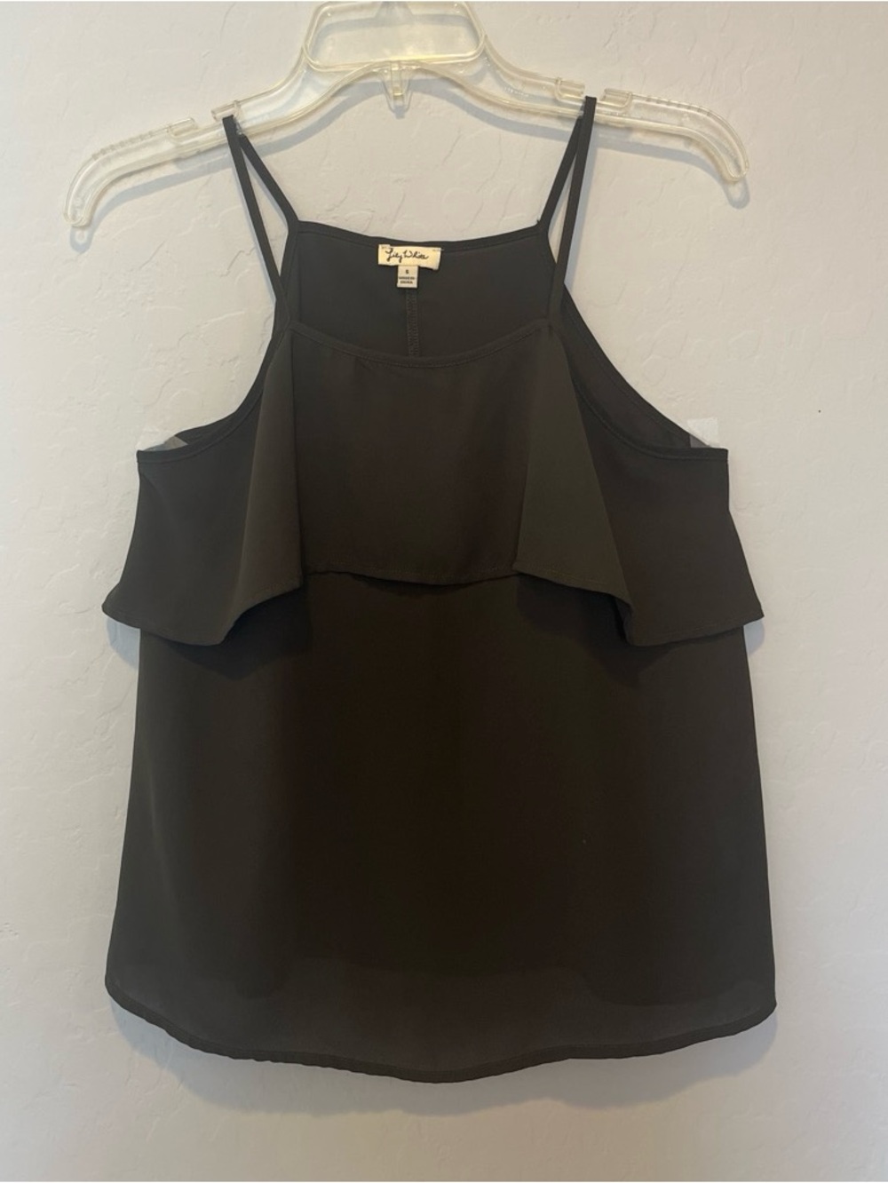Lily White Olive Green Ruffle Layered Spaghetti Strap Tank Women’s Size S